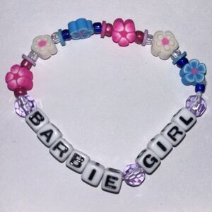 Barbie Girl Beaded Stretch Bracelet Pink Blue Y2K Handmade Cute Flower Jewelry